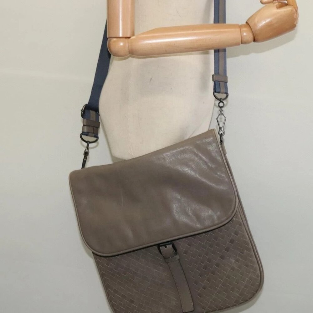 Bottega Veneta Intrecciato Shoulder Bag Leather Outlet Gray Auth 135216